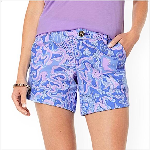 Lilly Pulitzer Callahan Knit Shorts in Bocca Blue Sea What I Sea NWT NWT 4 - Picture 1 of 6